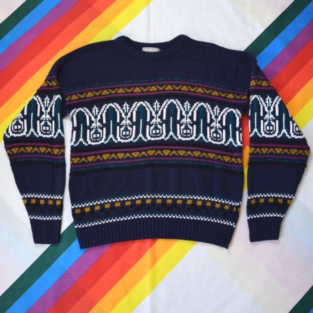 80/90s Purple Knit Abstract Sweater by Forester Rugged Apparel